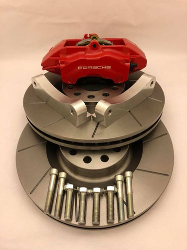 VW Golf Mk5 custom adaptors to Porsche 996 Turbo 4 pot calipers